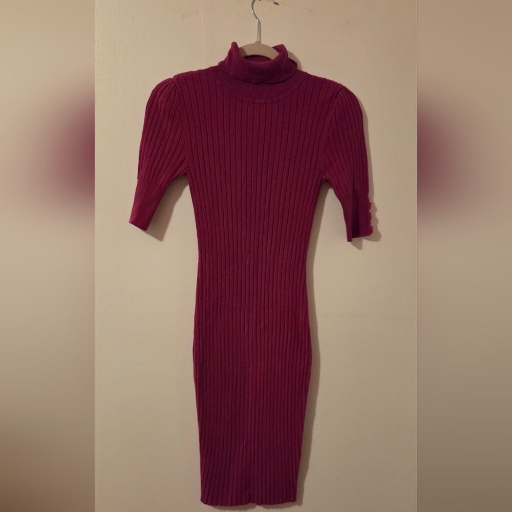 Moda International Magenta Ribbed Midi Dress